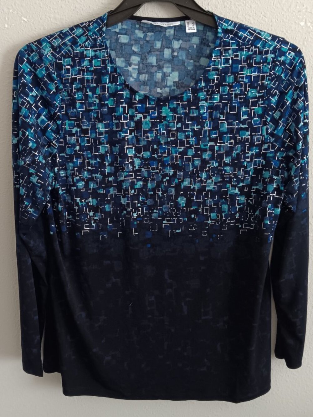 Susan Graver Foil Printed Liquid Knit Long Sleeve Crew Neck Top, Sz L a557560 - Picture 2 of 4